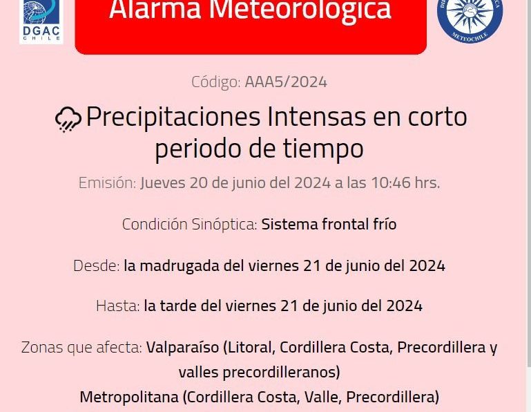 DPR O’Higgins: “Nuestra región está con alarma meteorológica”